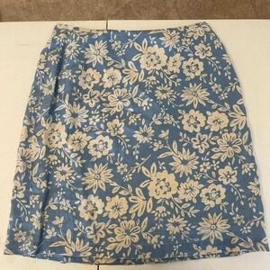Talbots Womens Blue Floral‎ 100% Irish Linen A-Line Wrap Skirt Size 10 2864